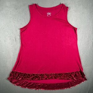 LOCO Layers Tank Top Velvet‎ Trim Sleeveless Casual Top Red Size L